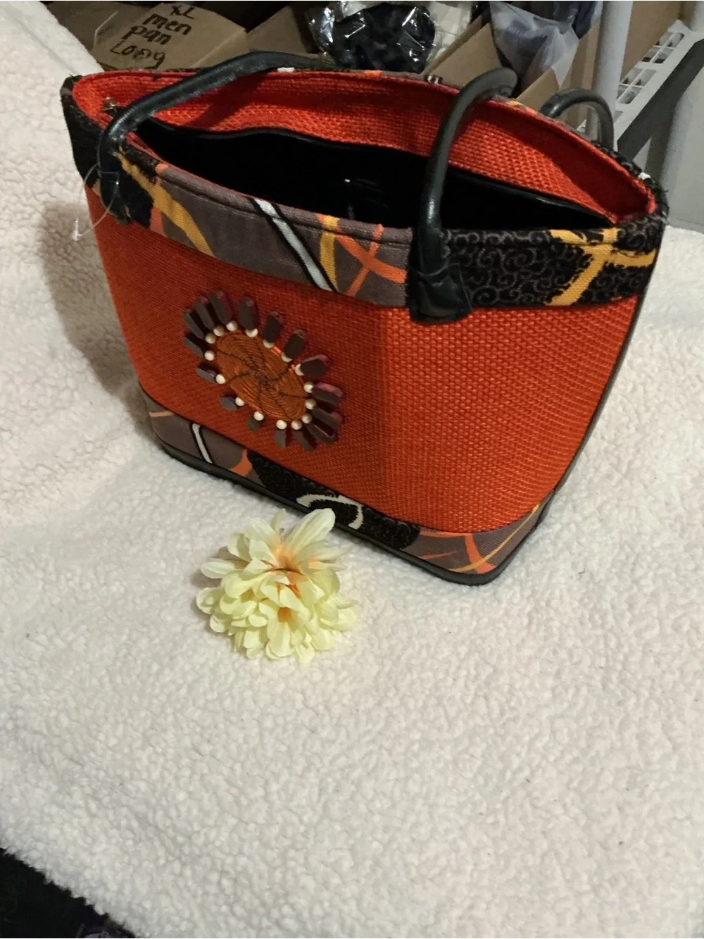 Vintage Orange Floral Appliqué Cosmetic Bag